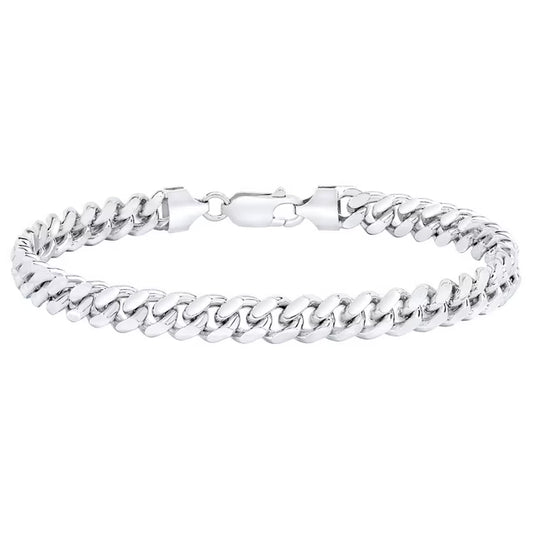 Polished Miami Cuban Chain Bracelet in Sterling Silver, 7mm