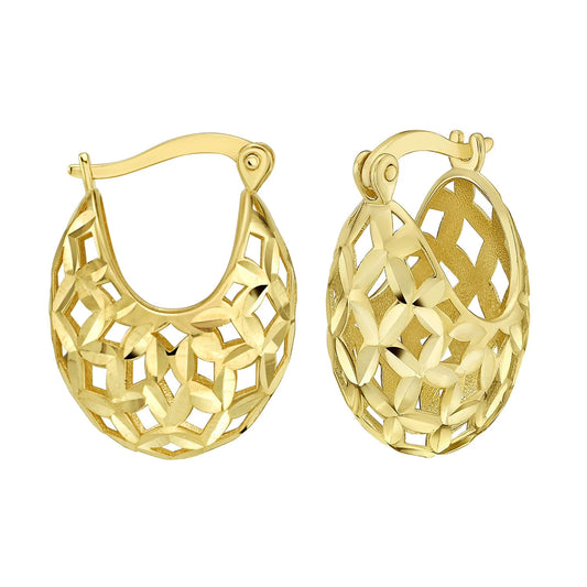 Open Filigree Hoop Earring in 14K Yellow Gold