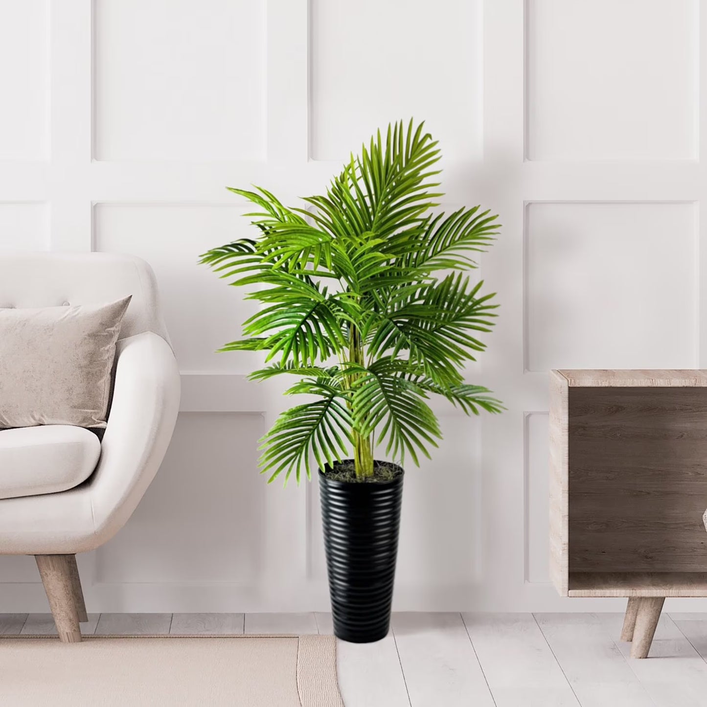 Faux 48" Palm in Black Ribbed Metal Planter