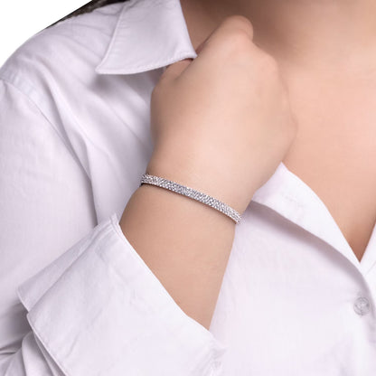 White Sapphire Oval Bangle Bracelet in Sterling Silver