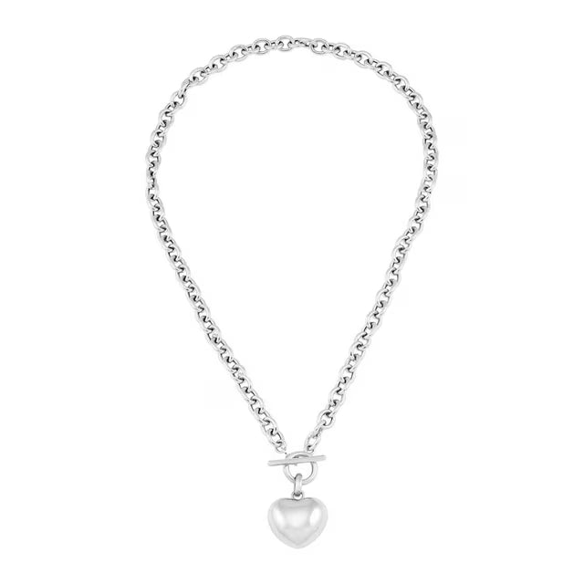 Puffy Heart Toggle Pendant Necklace in Sterling Silver