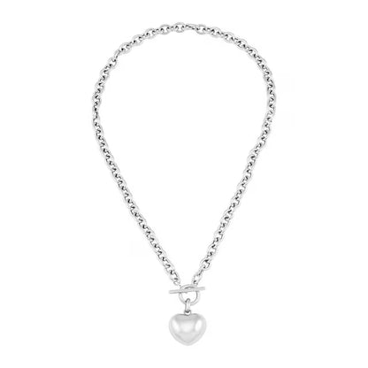 Puffy Heart Toggle Pendant Necklace in Sterling Silver