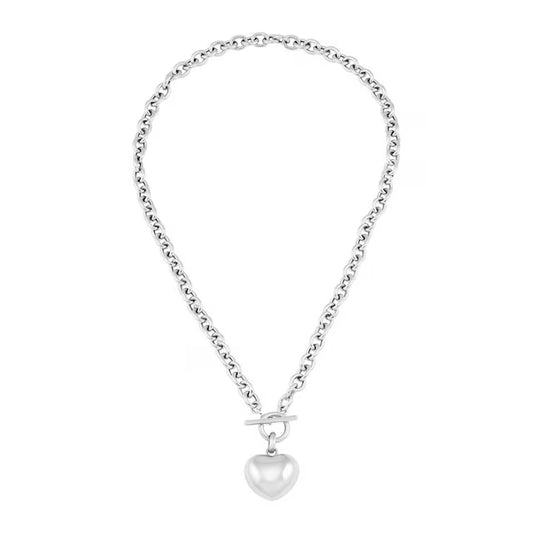 Puffy Heart Toggle Pendant Necklace in Sterling Silver