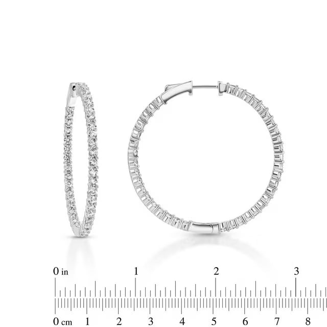 Round Cut Lab Created White Sapphire Hoop Earrings in Sterling Silver