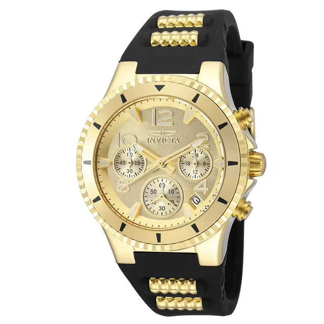 Quartz 39mm Black Silicone and Gold Stainless Steel, Gold Dial Watch