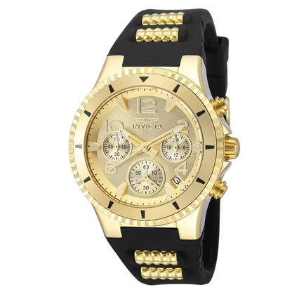 Quartz 39mm Black Silicone and Gold Stainless Steel, Gold Dial Watch
