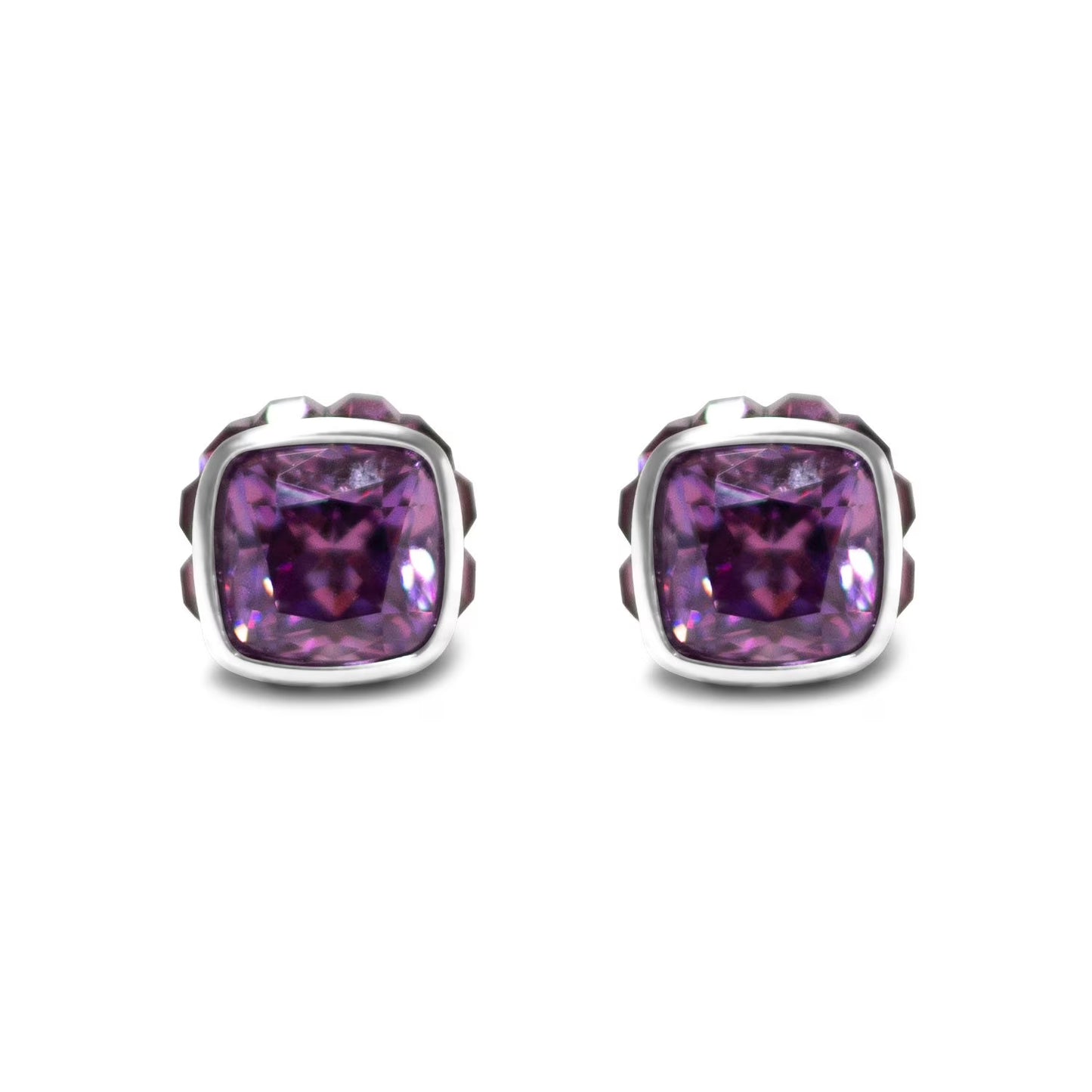 Square Cut Purple Crystal Stud Earrings