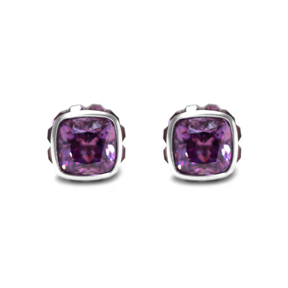 Square Cut Purple Crystal Stud Earrings