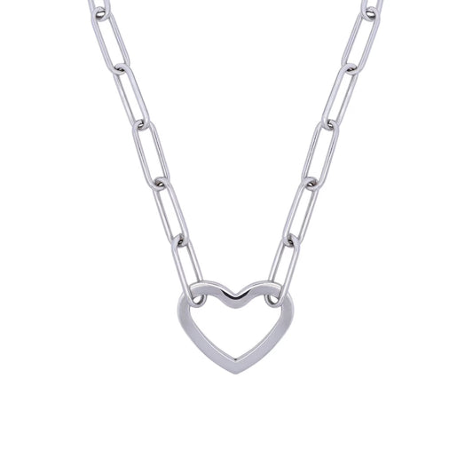 Open Heart Paperclip Chain Necklace in Sterling Silver