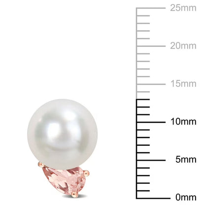 South Sea Cultured Pearl & Pear-Cut Morganite Stud Earrings in 14K Gold