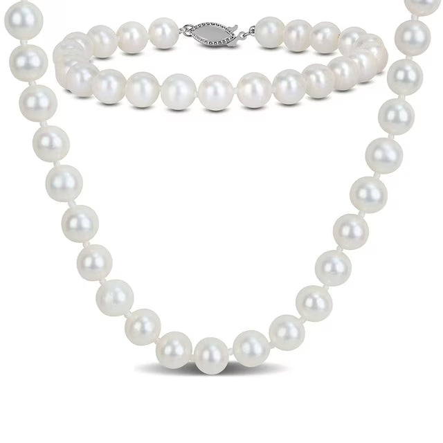 Freshwater Cultured Pearl Necklace and Bracelet Set in Sterling Silver