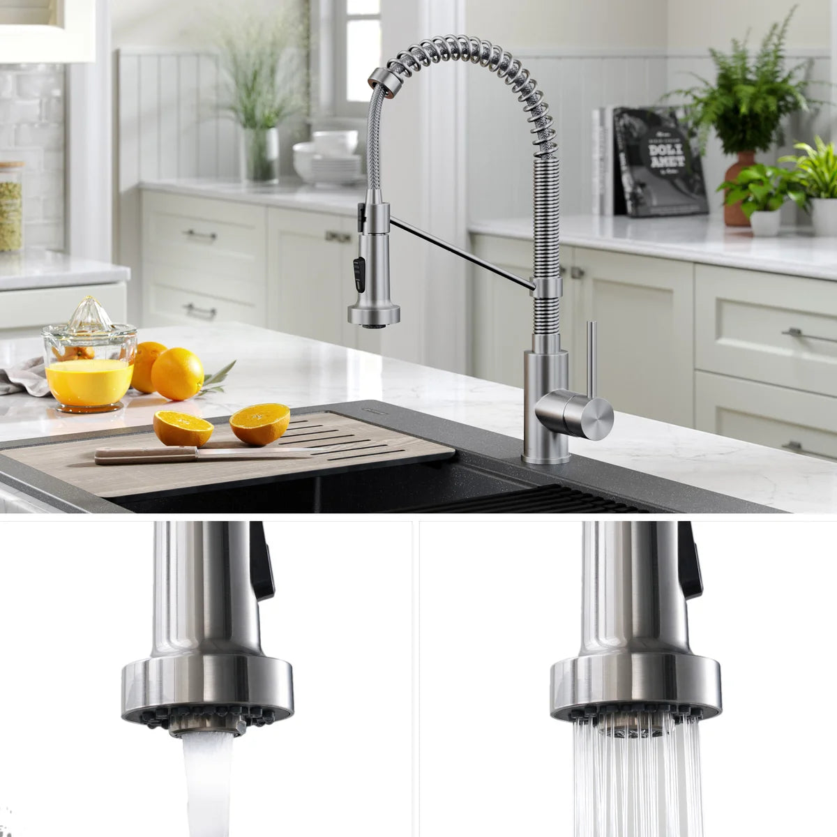 KRAUS 33" Drop-In Single Bowl Granite Kitchen Sink with Commercial Kitchen Faucet