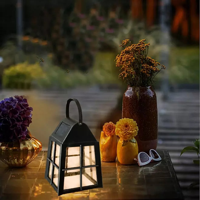 Deck Impressions Farmhouse-Style Solar LED Lanterns with Shepherd's Hooks – 4-Pack