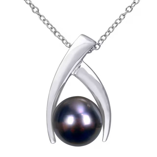 9.5-10 mm Black Round Tahitian Pearl Drop Pendant