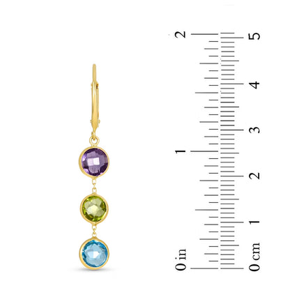 Round Cut Multi Gemstone Dangle Earrings in 14K Gold