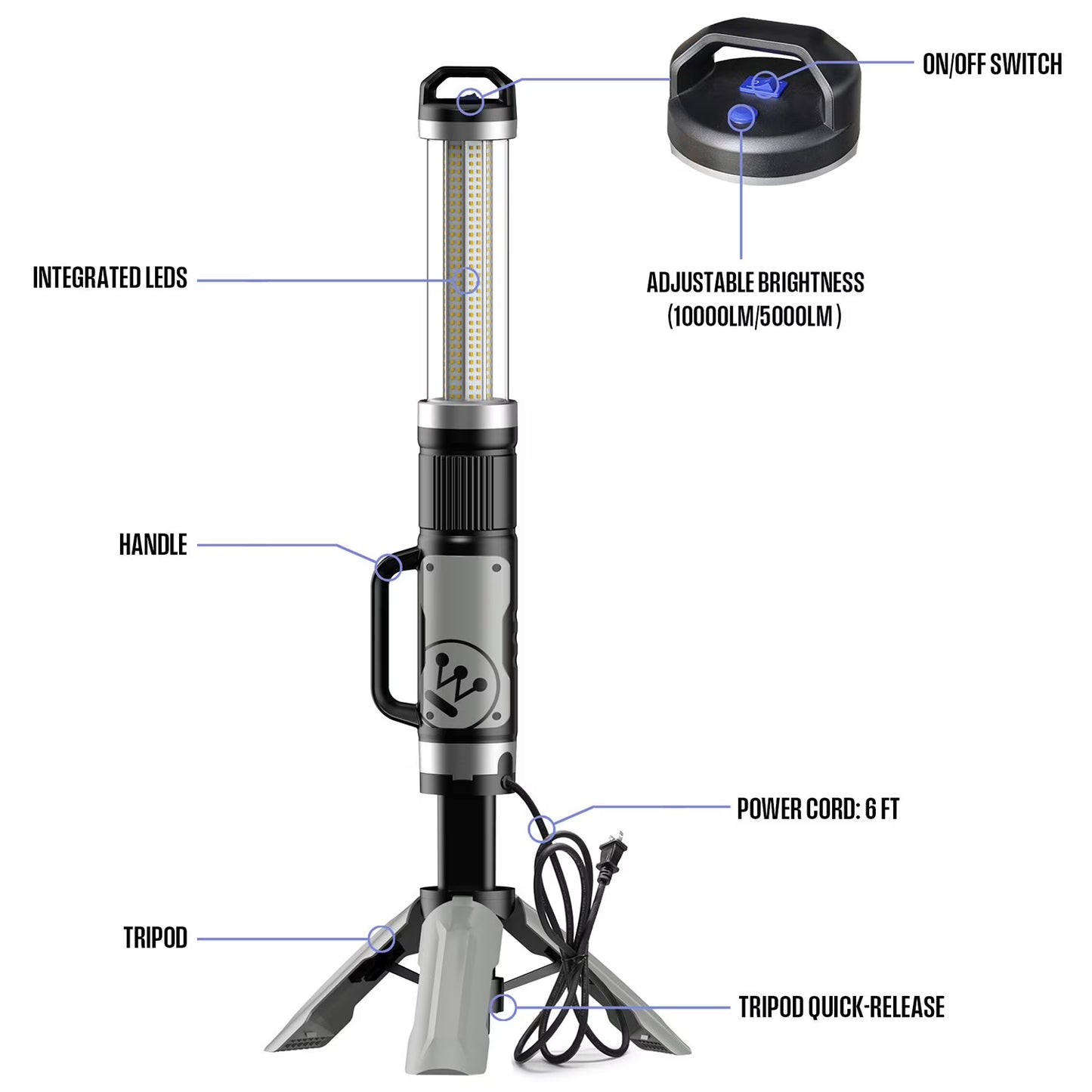 Corded 10000 Lumen LED Plug In Tripod Work Light