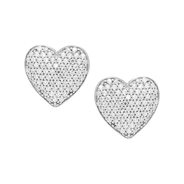 Diamond Heart Stud Earrings in Sterling Silver
