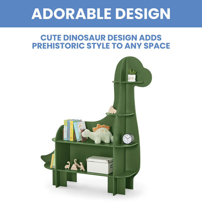 Children Dinosaur Shaped Bookcase, Green