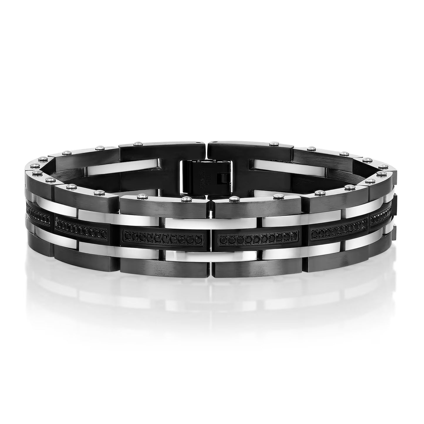 Stainless Steel with Black Spinel Gemstones Men's Bracelet