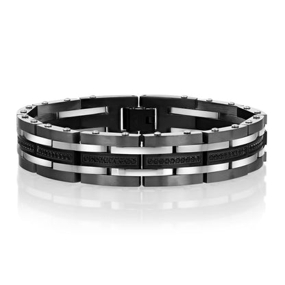 Stainless Steel with Black Spinel Gemstones Men's Bracelet