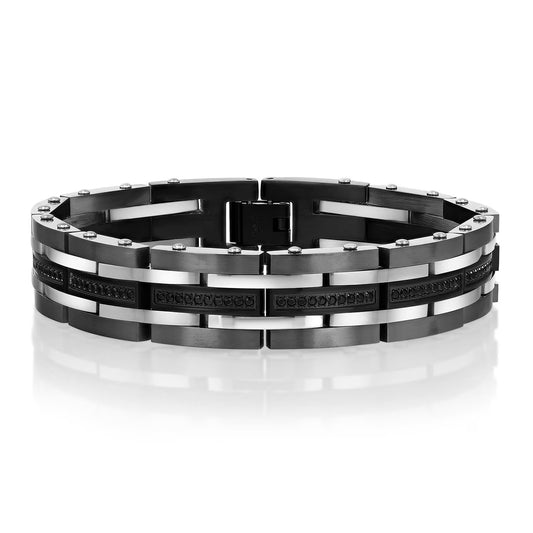 Stainless Steel with Black Spinel Gemstones Men's Bracelet