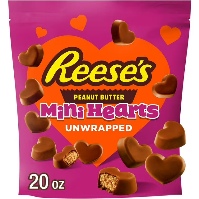 Valentine Chocolate Peanut Butter Creme Mini Hearts Candy, 20 oz