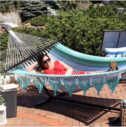 2-Person Woven Hammock with Wooden Spreader Bars