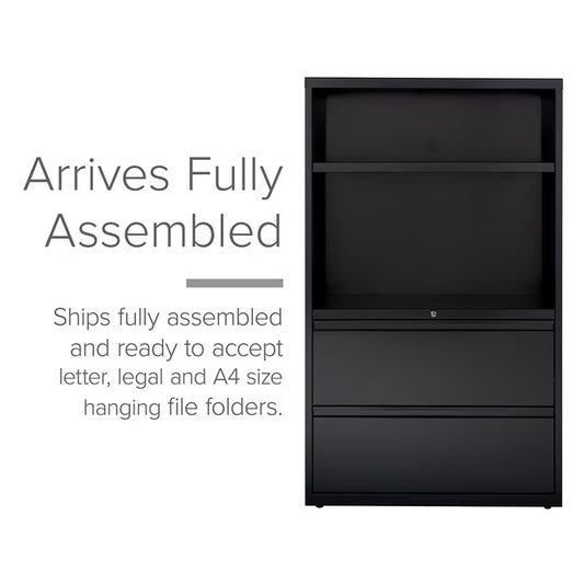 36" Wide 2 Drawer Lateral Combo File Cabinet, Black