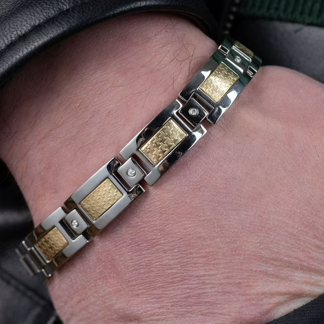 Men's Diamond Bracelet & 14K Gold Accent in Stainless Steel