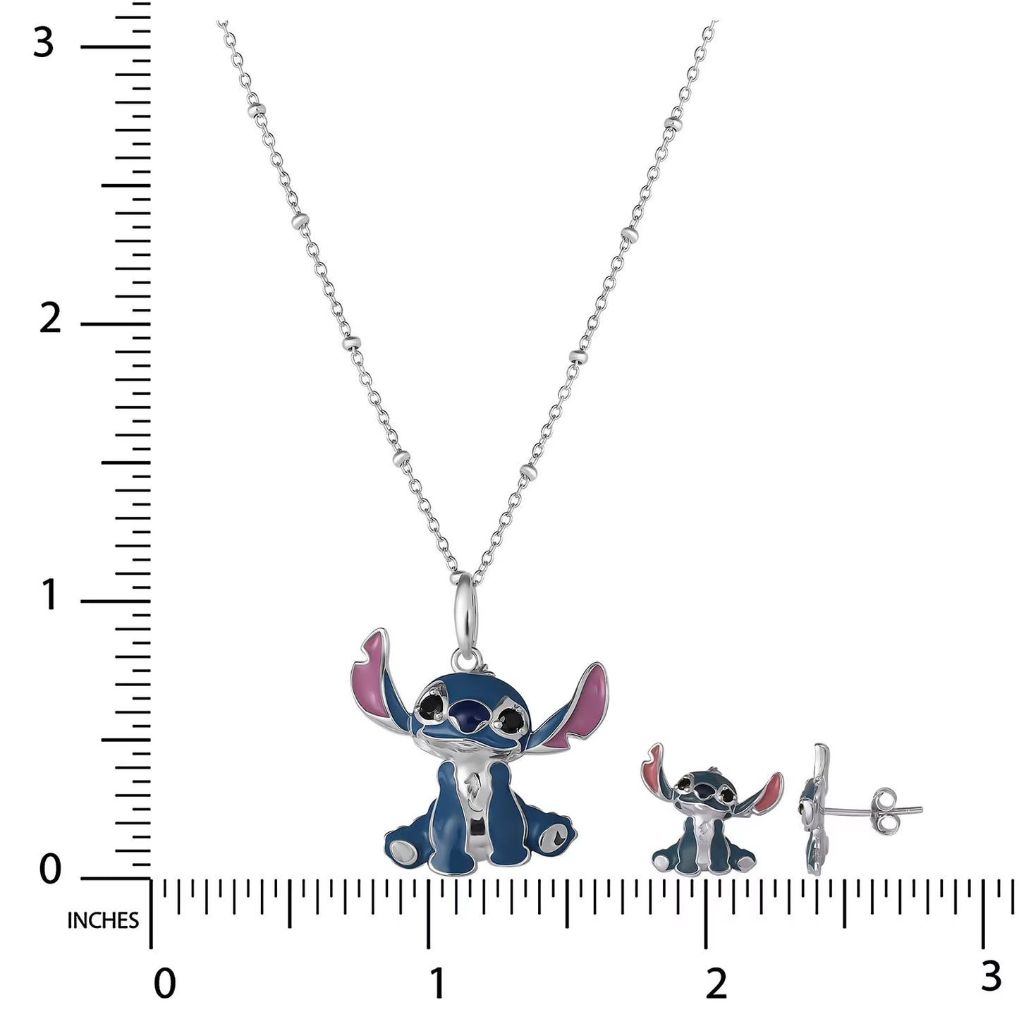 Lilo and Stitch Stud Earring and Pendant Necklaces Set in Sterling Silver