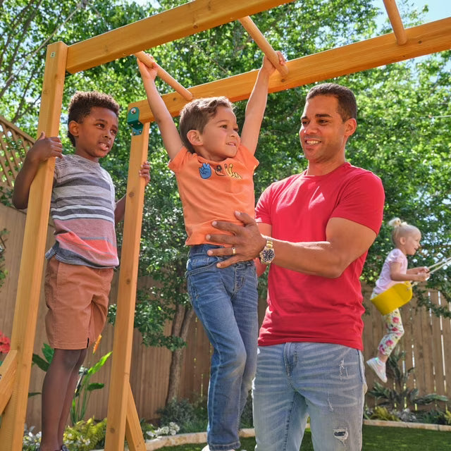 Overland Heights Wooden Swing Set with Monkey Bars