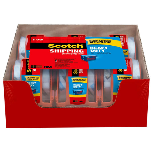Scotch Shipping Packaging Tape with Dispenser, Heavy Duty, 1.88" x 19.4 yds, 6-count