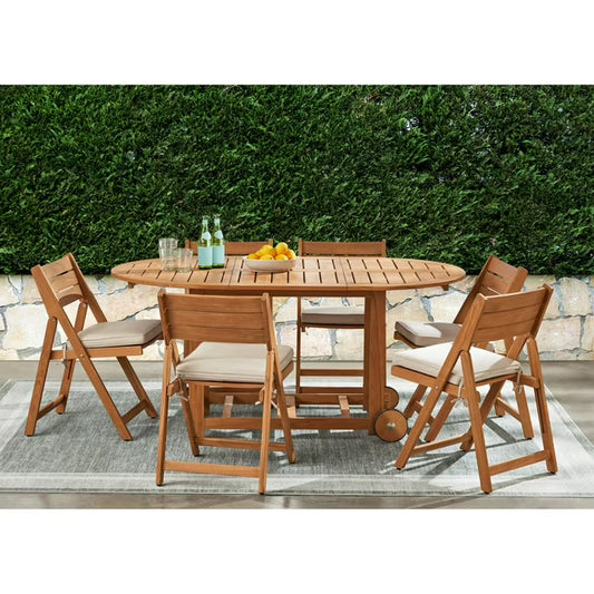 FSC Teak Folding Dining Set with Sunbrella Fabric, 7pc