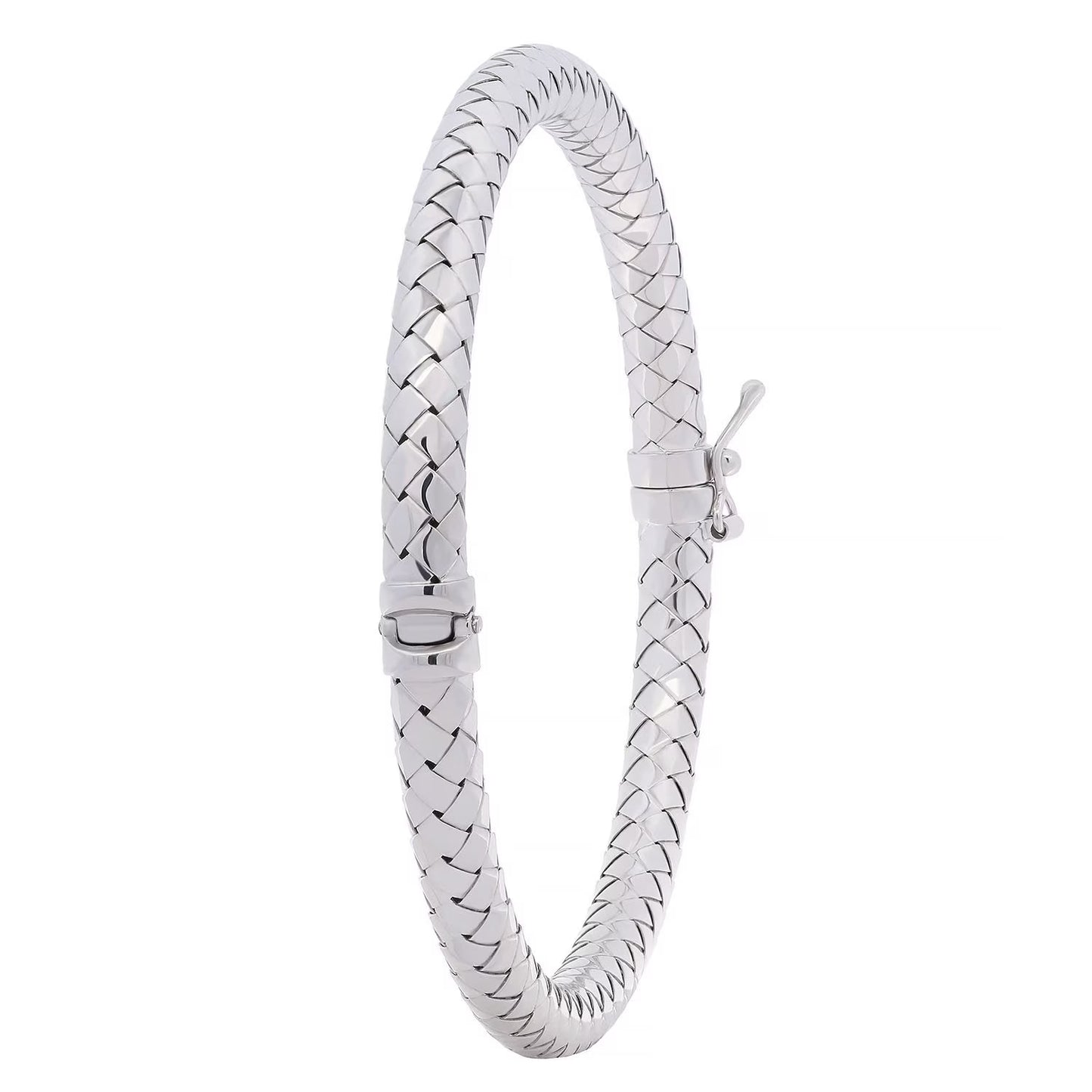 Italian Diamond Cut Hinged Snake Bangle in Sterling Silver