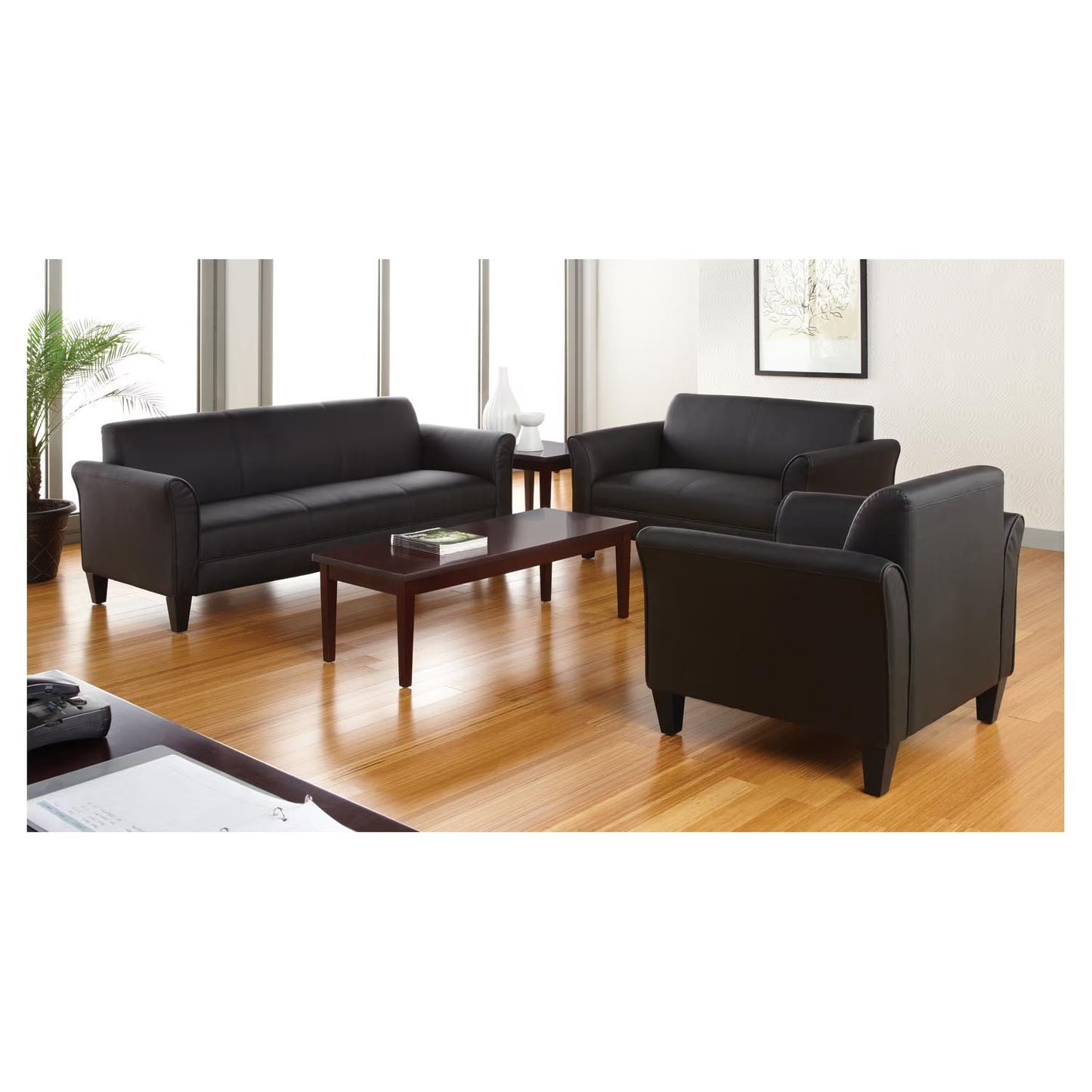 Alera 3-Cushion Reception Lounge Sofa, Black