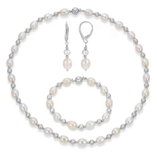 Freshwater Cultured Pearl 3 Piece Set in Sterling Silver