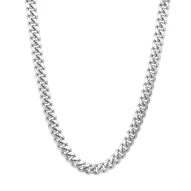 Polished Miami Cuban Chain Necklace in Sterling Silver, 7mm