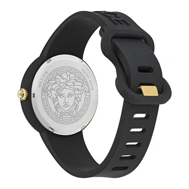 Medusa Pop Swiss Quartz Black Silicone Watch, 39mm