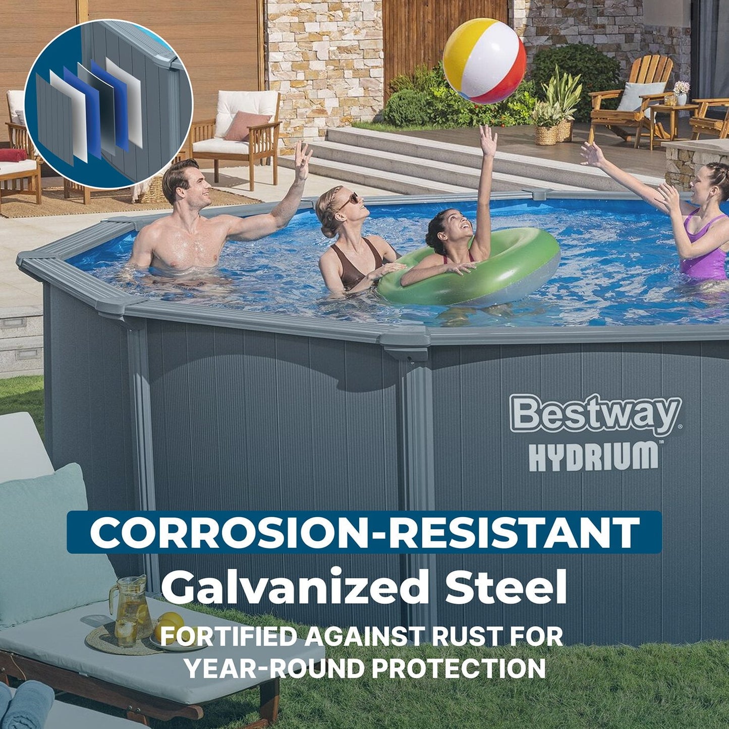 Bestway Hydrium Fastlatch 16' x 52" Round Steel Wall Above Ground Pool