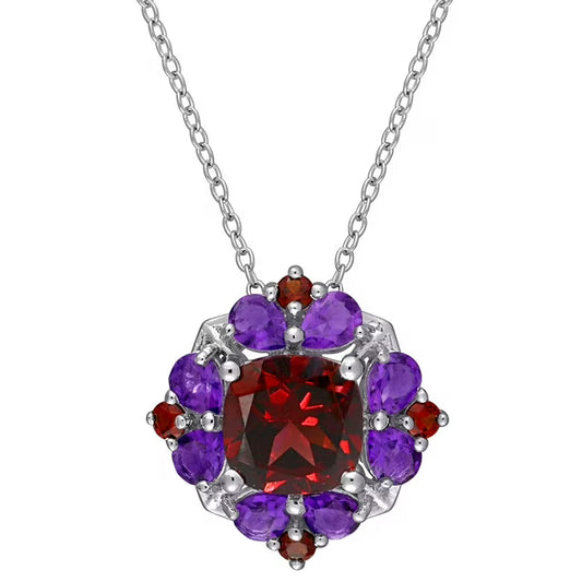 Garnet and African-Amethyst Cocktail Pendant in Sterling Silver