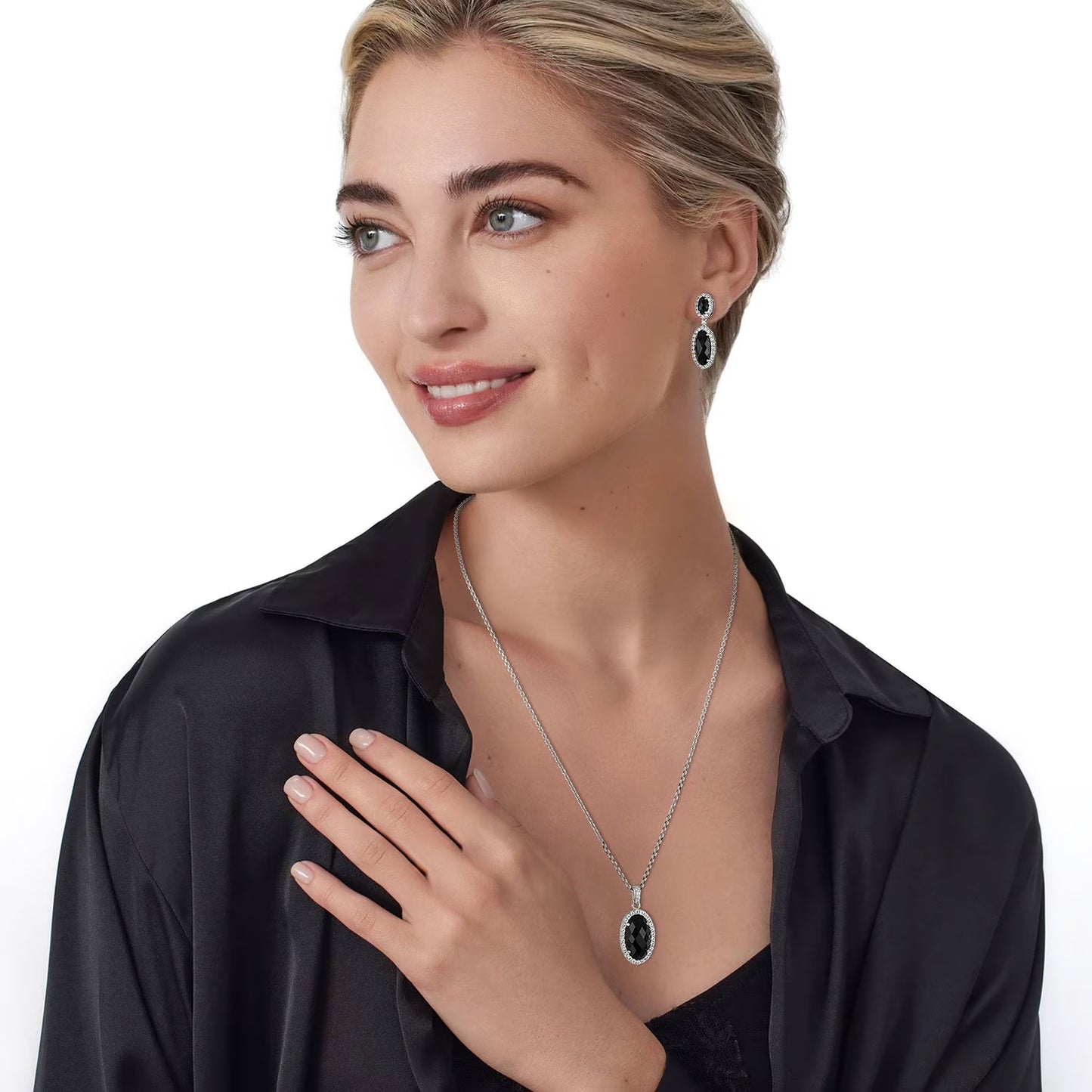 White Sapphire Dangle Earrings & Pendant Necklace Set