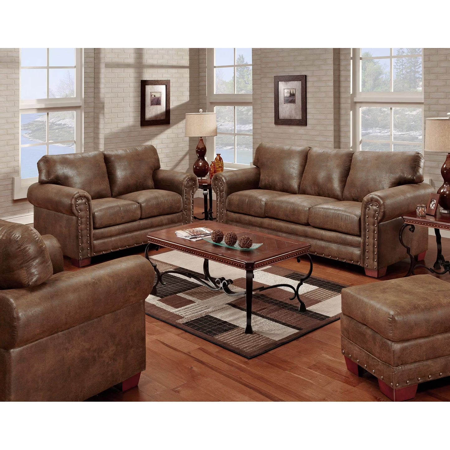 Buckskin Nailhead 4-Piece Living Room Set