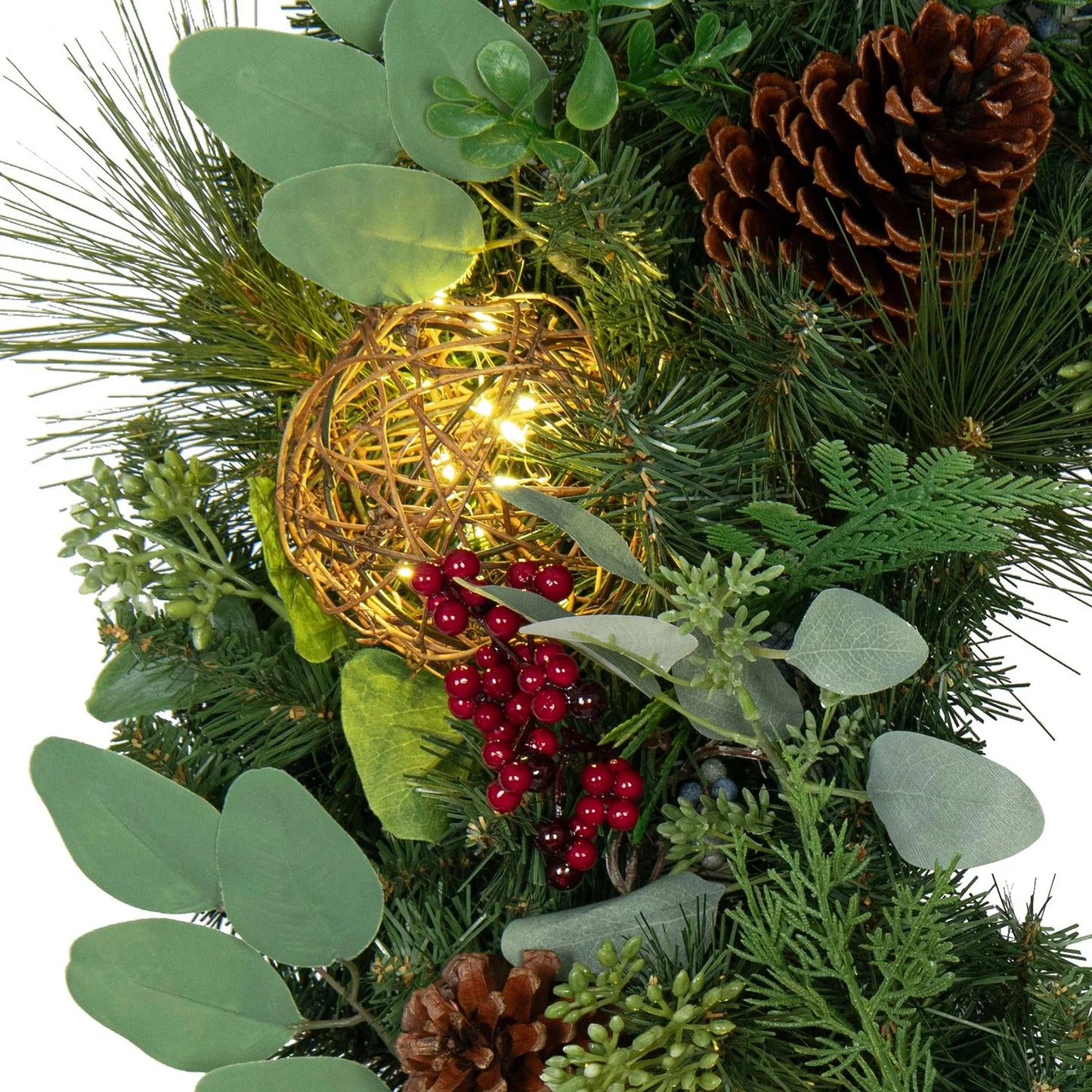32" Greenery Wreath with Pre-Lit Spheres