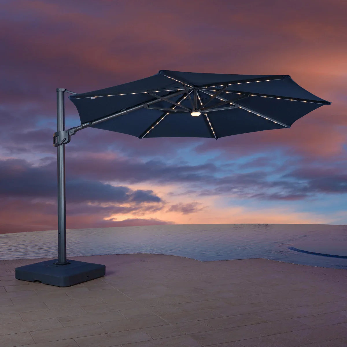 SunVilla 11' Color Changing LED Cantilever Umbrella with Rolling Base