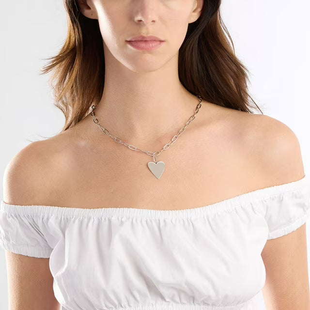 Heart Paperclip Chain Pendant Necklace in Sterling Silver