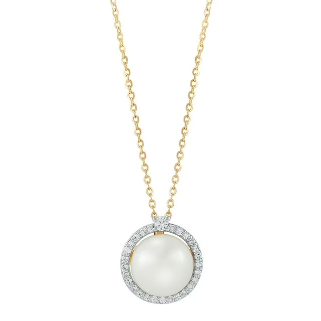 Freshwater Cultured Pearl Pendant with 0.11 CT. T.W. Diamonds in 14K Gold