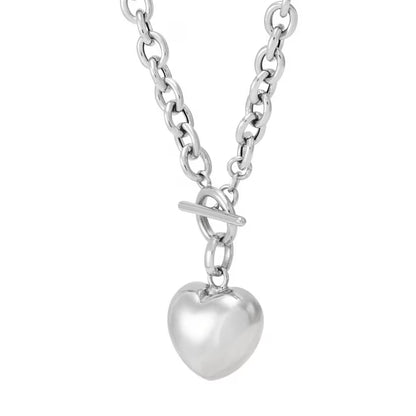 Puffy Heart Toggle Pendant Necklace in Sterling Silver