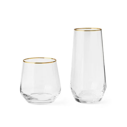 12-Piece Modern Gold Rim Crystal Drinkware Set