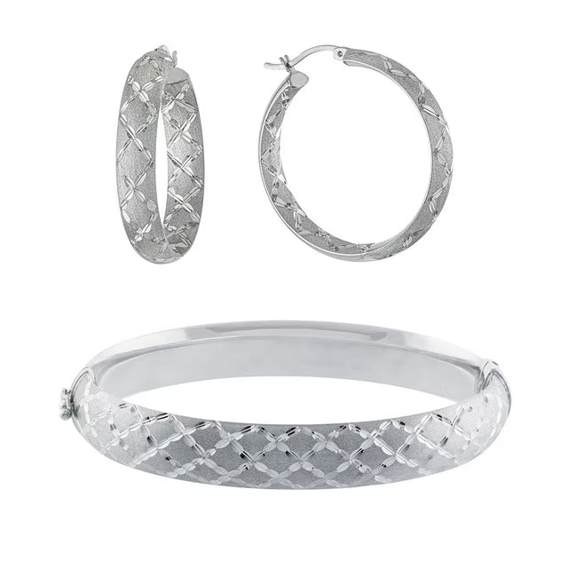 Hoop Earring and Bangle Bracelet Set in Sterling Silver