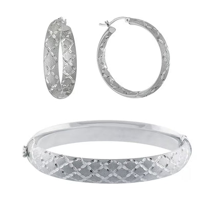 Hoop Earring and Bangle Bracelet Set in Sterling Silver
